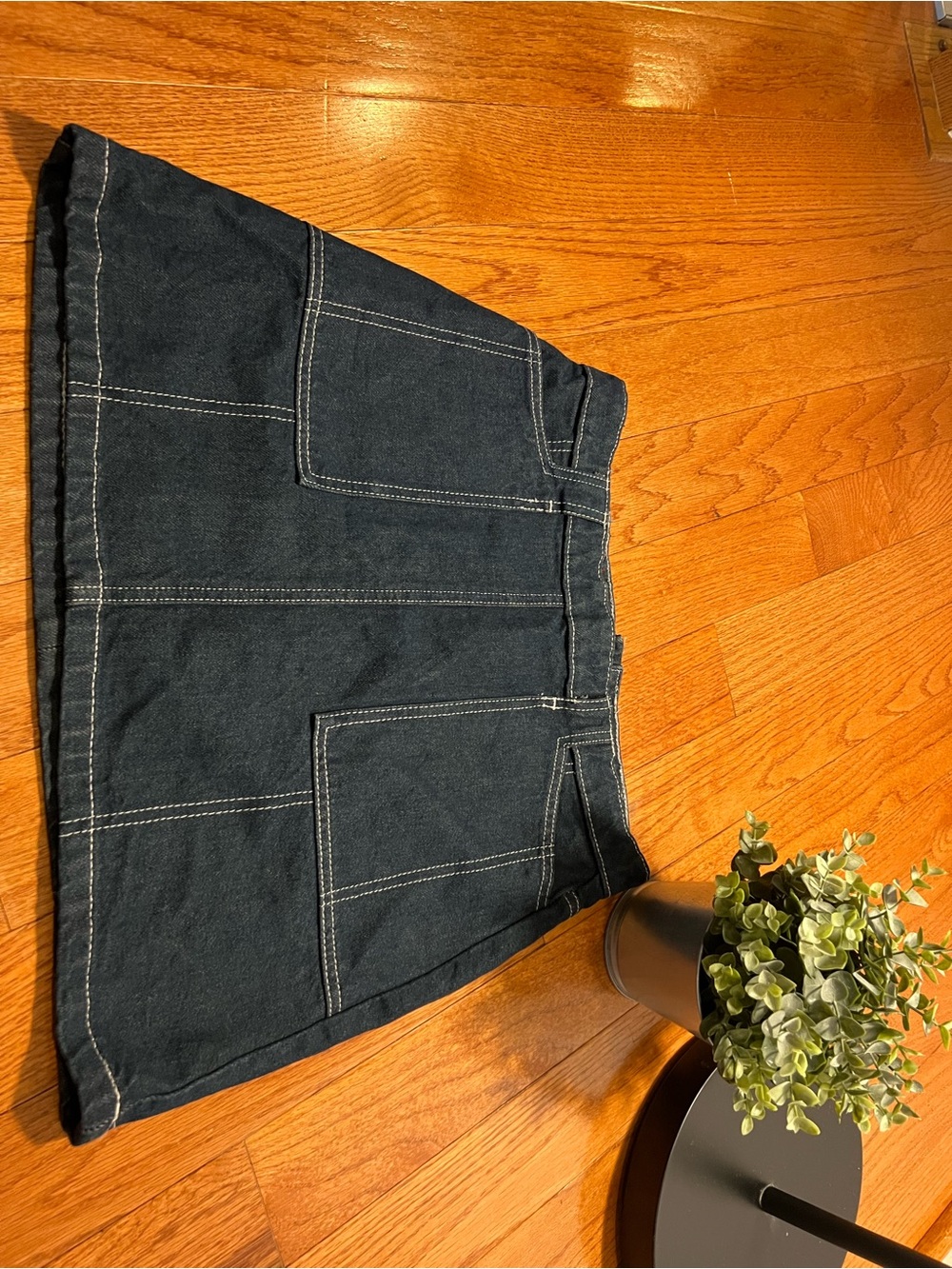 BDG Urban Outfitters Black Denim A-Line Mini Skirt with Contrast Stitching